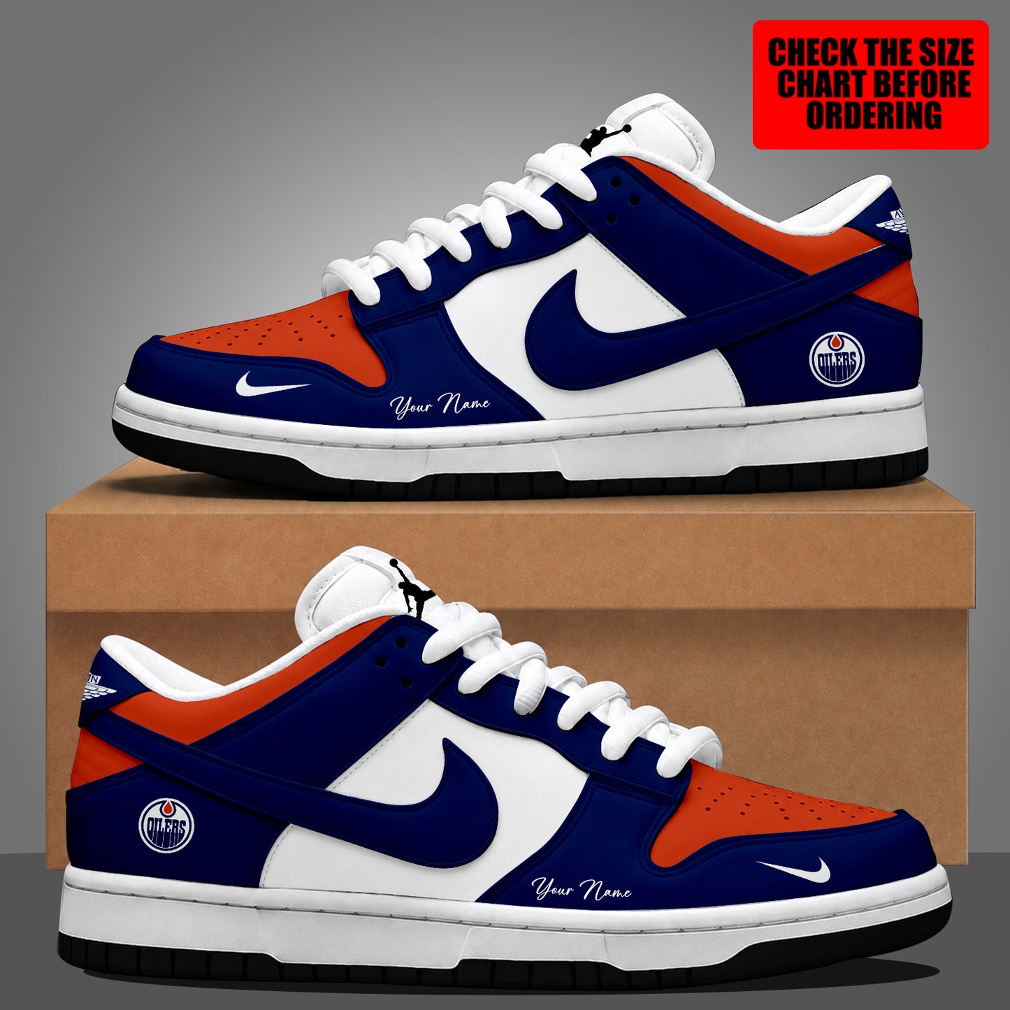 [SUPER SALE] NEW CUSTOMIZED NHL03 EMO EDMONTON OILERS DUNK LOW SHOES