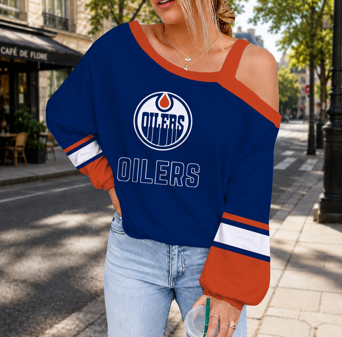 EXCLUSIVE EDITION - NEW CUSTOMIZED NHL03 EMO EDMONTON OILERS DROP SHOULDER SWEATSHIRT