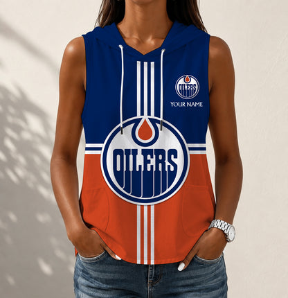 VIRAL EDITION - NEW CUSTOMIZED NHL03 EMO EDMONTON OILERS WOMEN'S SLEEVELESS HOODED POCKET TANK TOP