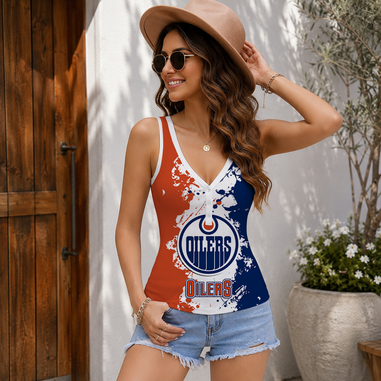 LIMITED EDITION - NEW CUSTOMIZED NHL03 EMO EDMONTON OILERS WOMEN'S V-NECK TANK TOP