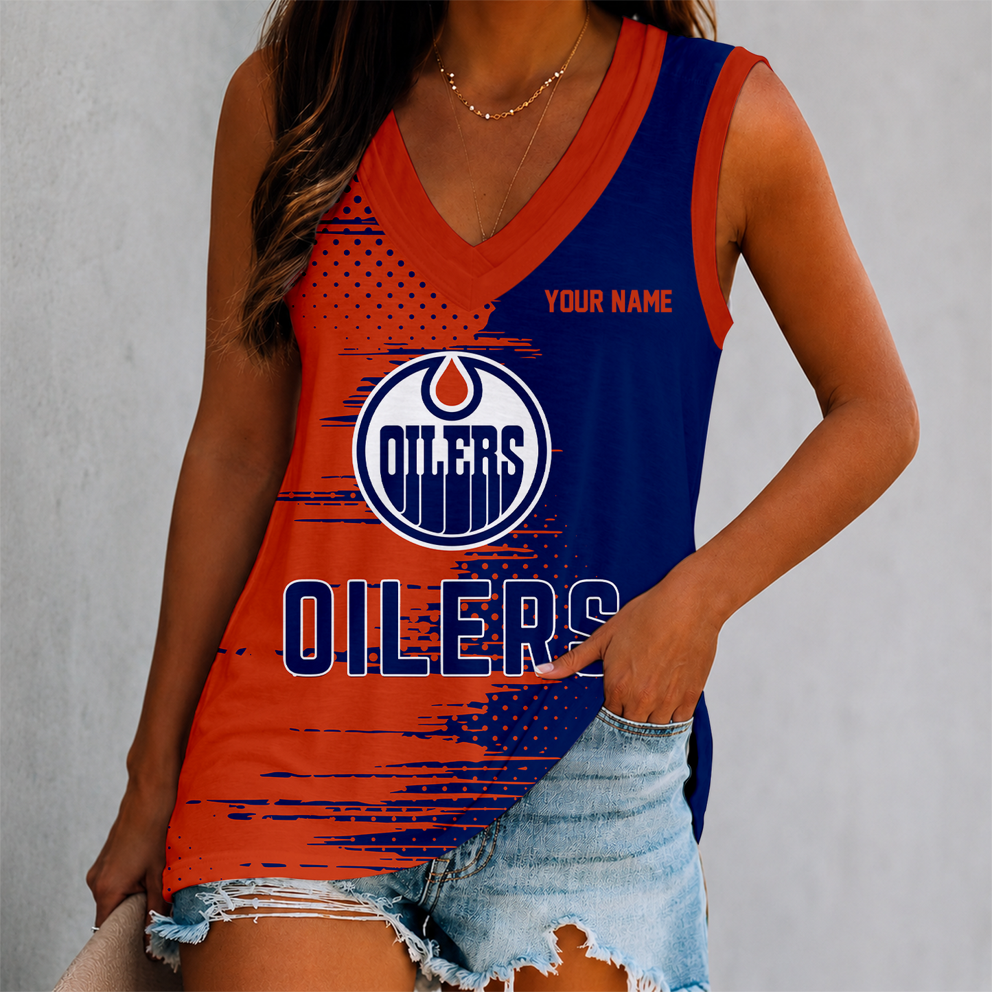 LIMITED EDITION - NEW CUSTOMIZED NHL03 EMO EDMONTON OILERS WOMEN'S V-NECK TANK TOP