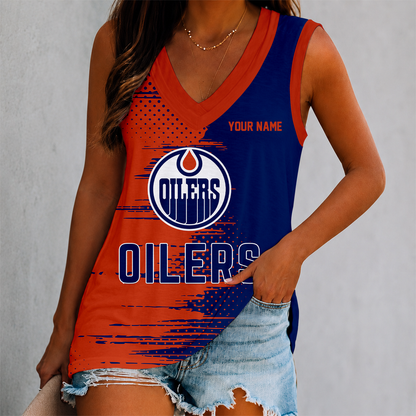 LIMITED EDITION - NEW CUSTOMIZED NHL03 EMO EDMONTON OILERS WOMEN'S V-NECK TANK TOP