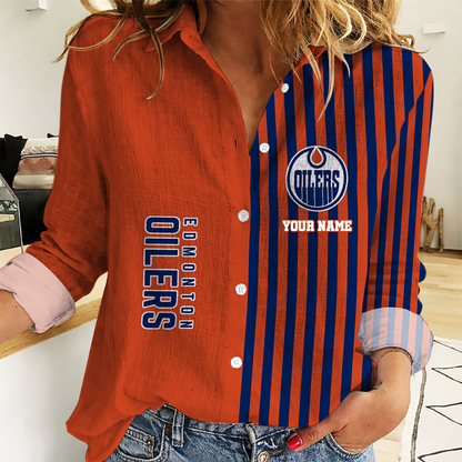 EXCLUSIVE EDITION - NEW CUSTOMIZED NHL03 EMO EDMONTON OILERS WOMEN CASUAL SHIRT