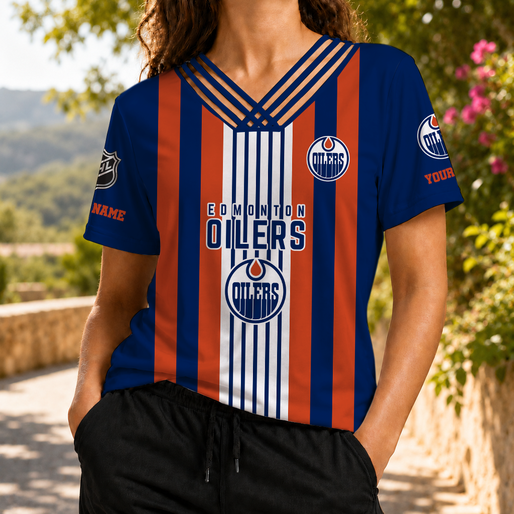 FINAL SALE - NEW CUSTOMIZED NHL03 EMO EDMONTON OILERS V-NECK SHIRT