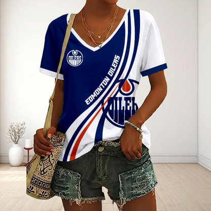 LIMITED EDITION - NEW CUSTOMIZED NHL03 EMO EDMONTON OILERS V-NECK FEMALE SHIRT