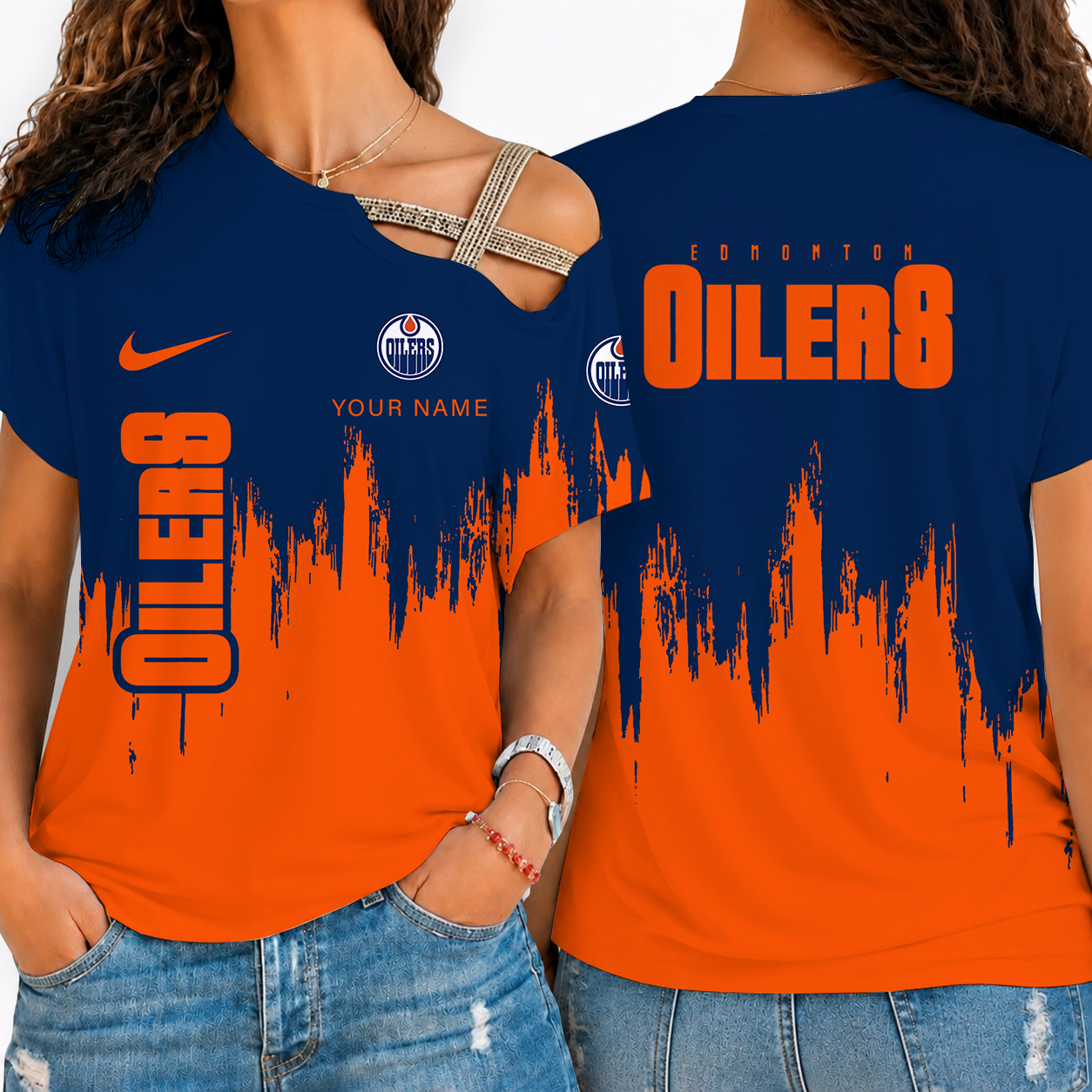 [SUPER SALE] NEW CUSTOMIZED NHL03 EMO EDMONTON OILERS SHOULDER SHIRT
