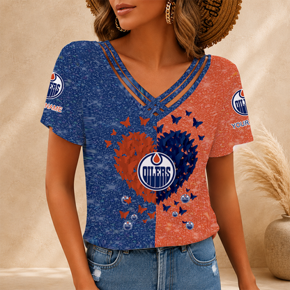 LIMITED EDITION - NEW CUSTOMIZED NHL03 EMO EDMONTON OILERS V-NECK SHIRT