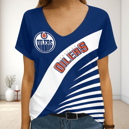 LIMITED EDITION - NEW CUSTOMIZED NHL03 EMO EDMONTON OILERS V-NECK FEMALE SHIRT