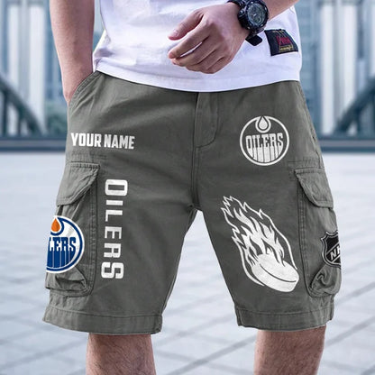 [SUPER SALE] NEW CUSTOMIZED NHL03 EMO EDMONTON OILERS CARGO SHORTS