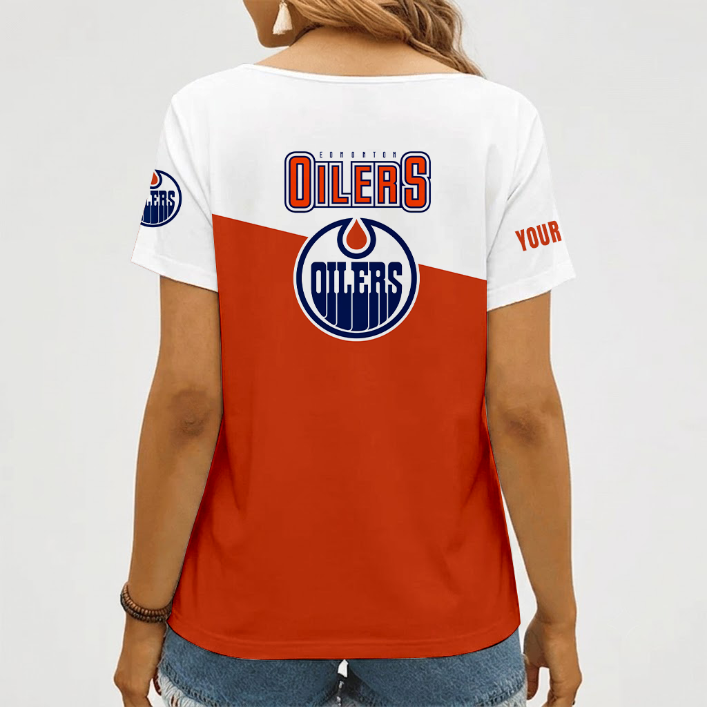 [SUPER SALE] NEW CUSTOMIZED NHL03 EMO EDMONTON OILERS V-NECK FEMALE SHIRT