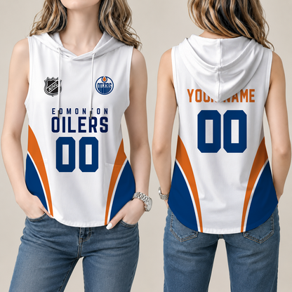 [SUPER SALE] NEW CUSTOMIZED NHL03 EMO EDMONTON OILERS WOMEN'S SLEEVELESS HOODED POCKET TANK TOP