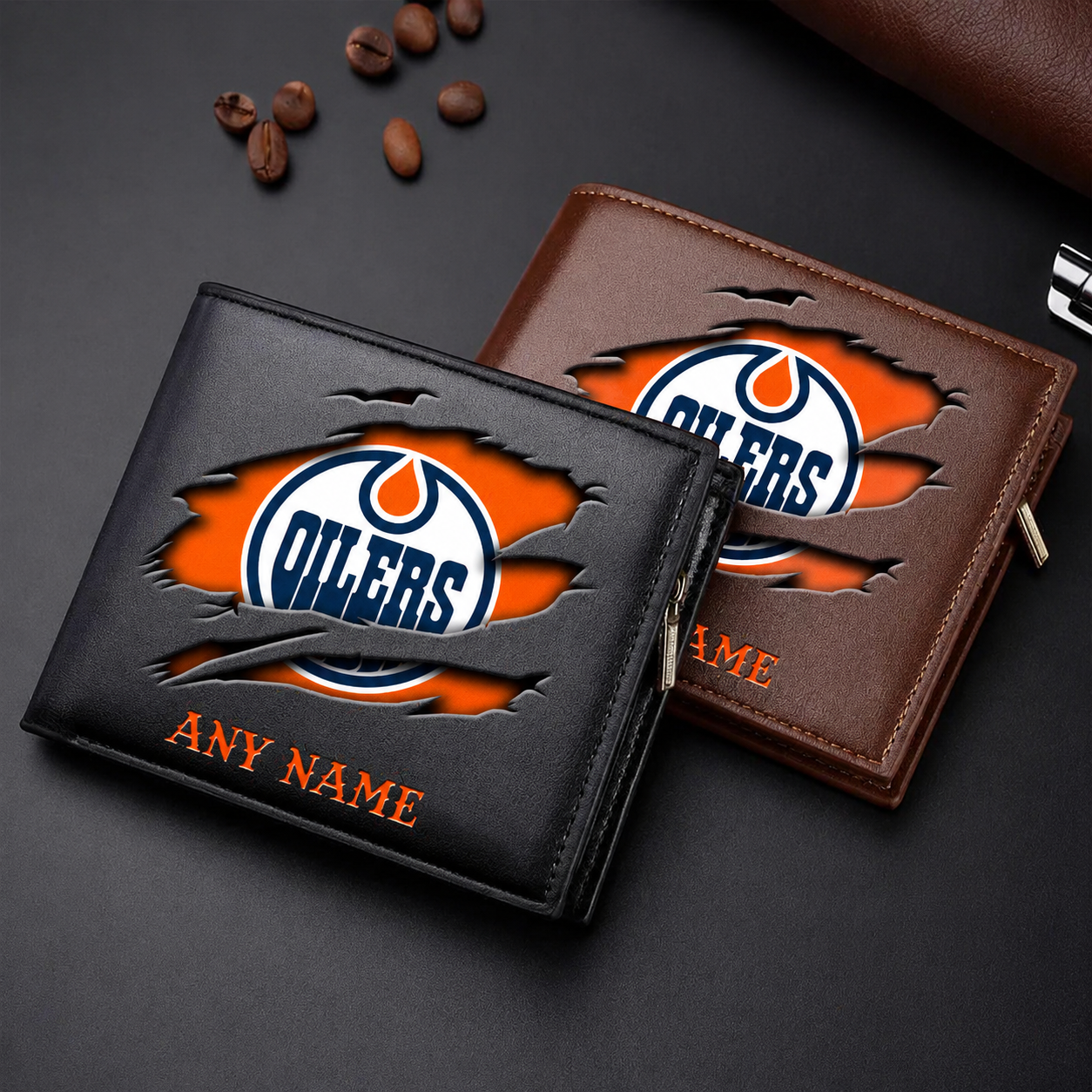 LIMITED EDITION - NEW CUSTOMIZED NHL03 EMO EDMONTON OILERS LEATHER WALLET