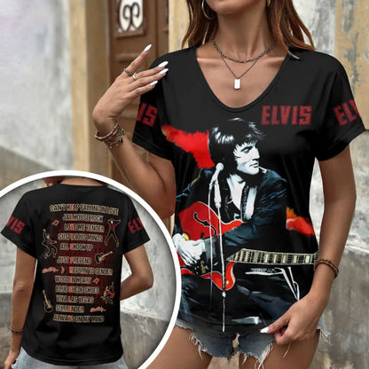 [FAN FAVORITE] NEW CUSTOMIZED ELVIS PRESLEY V-NECK FEMALE SHIRT