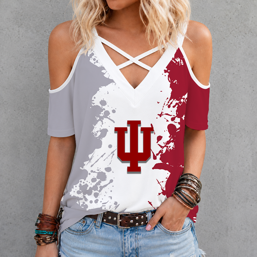 [FAN FAVORITE] NEW CUSTOMIZED NCAA MAM03 IDH INDIANA HOOSIERS CRISS CROSS V-NECK TOP