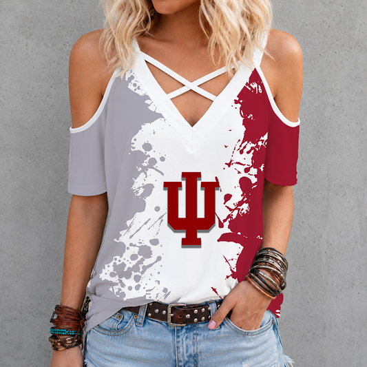 [FAN FAVORITE] NEW CUSTOMIZED NCAA MAM03 IDH INDIANA HOOSIERS CRISS CROSS V-NECK TOP
