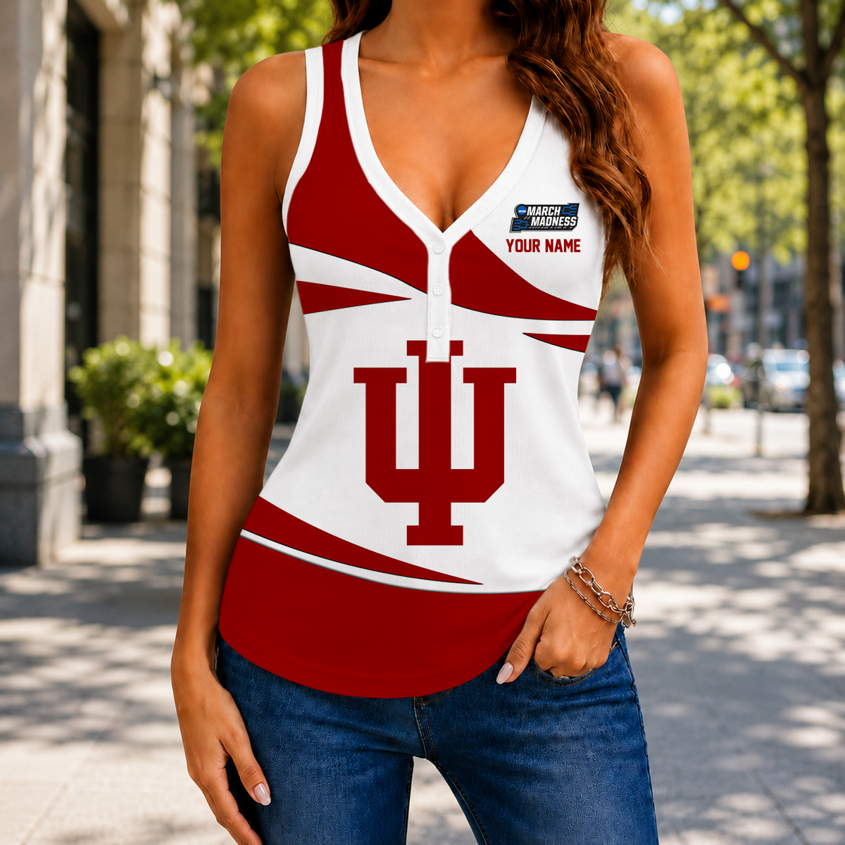 LIMITED EDITION - NEW CUSTOMIZED NCAA MAM03 IDH INDIANA HOOSIERS WOMEN'S V-NECK TANK TOP