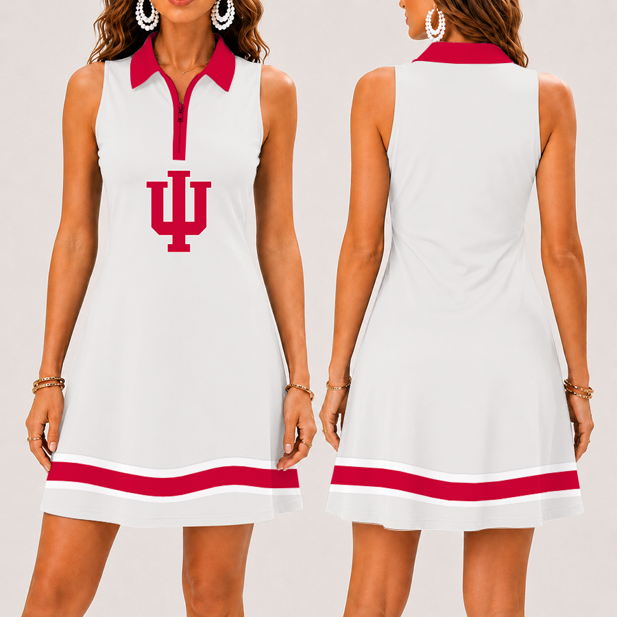 [FAN FAVORITE] NEW CUSTOMIZED NCAA MAM03 IDH INDIANA HOOSIERS STRAPPY WOMEN'S ZIP SLEEVELESS POLO DRESS