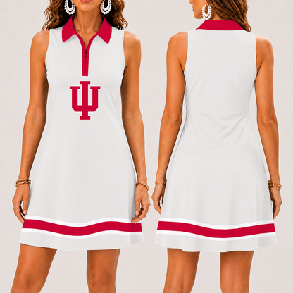 [FAN FAVORITE] NEW CUSTOMIZED NCAA MAM03 IDH INDIANA HOOSIERS STRAPPY WOMEN'S ZIP SLEEVELESS POLO DRESS