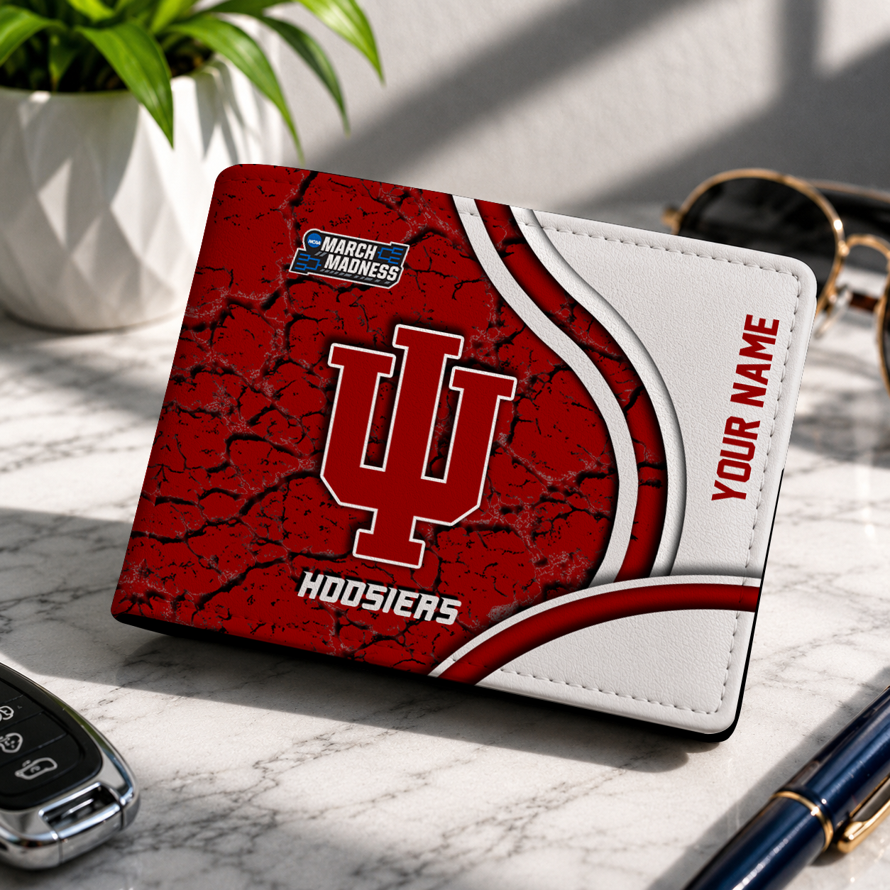 FINAL CLEARANCE - NEW CUSTOMIZED NCAA MAM03 IDH INDIANA HOOSIERS LEATHER WALLET