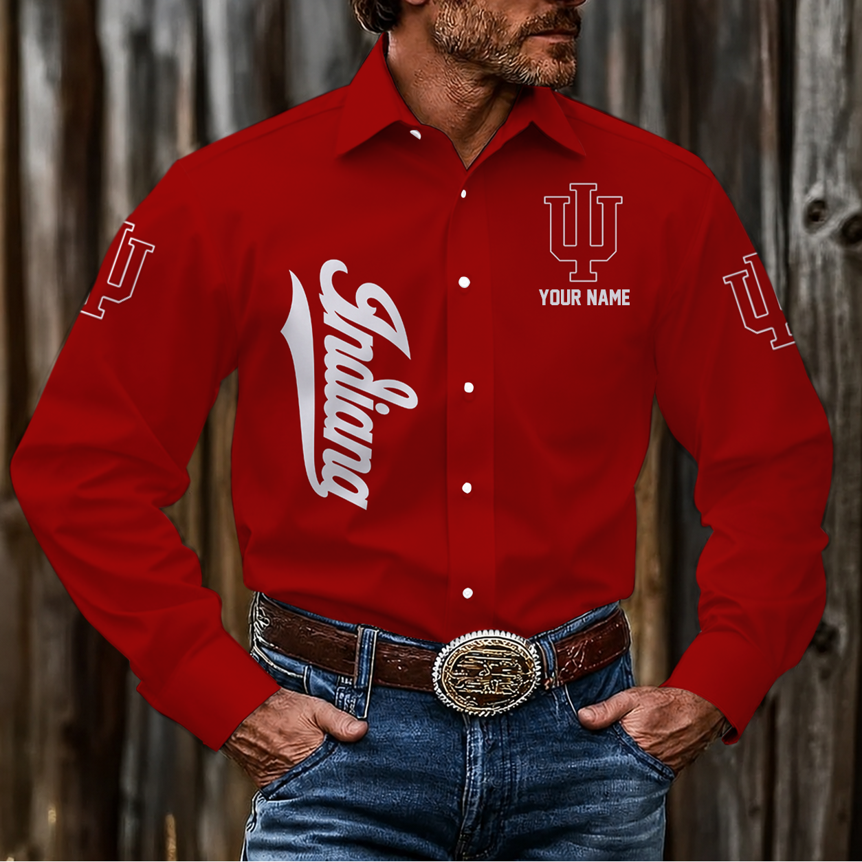 EXCLUSIVE EDITION - NEW CUSTOMIZED NCAA MAM03 IDH INDIANA HOOSIERS MEN'S LONG SLEEVE BUTTON-UP SHIRT