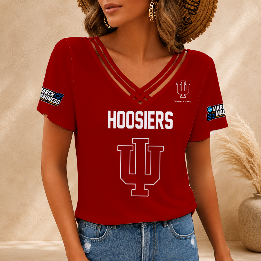 [FAN FAVORITE] NEW CUSTOMIZED NCAA MAM03 IDH INDIANA HOOSIERS V-NECK SHIRT