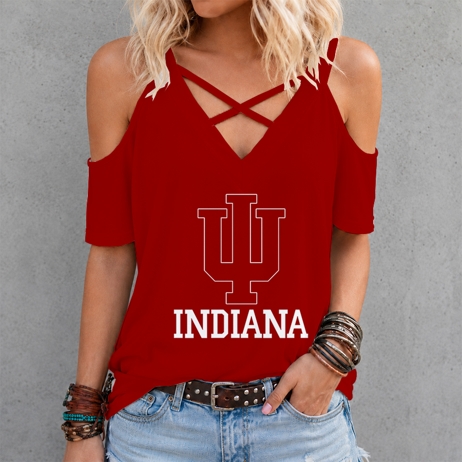 [FAN FAVORITE] NEW CUSTOMIZED NCAA MAM03 IDH INDIANA HOOSIERS CRISS CROSS V-NECK TOP
