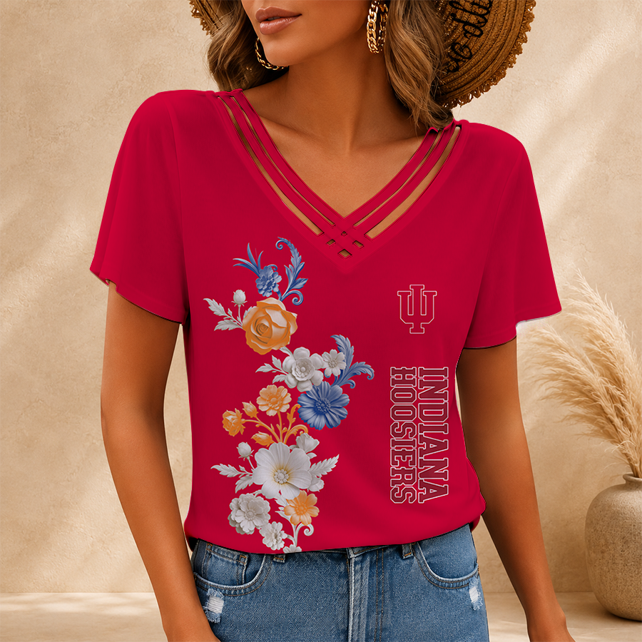 [FAN FAVORITE] NEW CUSTOMIZED NCAA MAM03 IDH INDIANA HOOSIERS V-NECK SHIRT