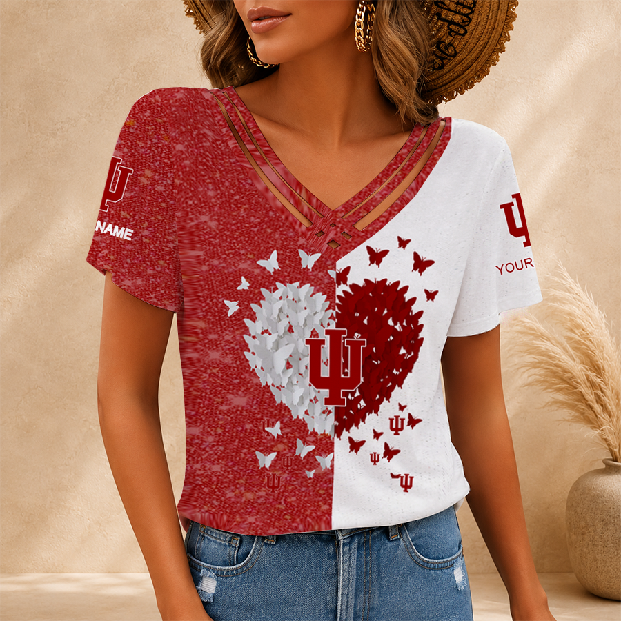 [FAN FAVORITE] NEW CUSTOMIZED NCAA MAM03 IDH INDIANA HOOSIERS V-NECK SHIRT