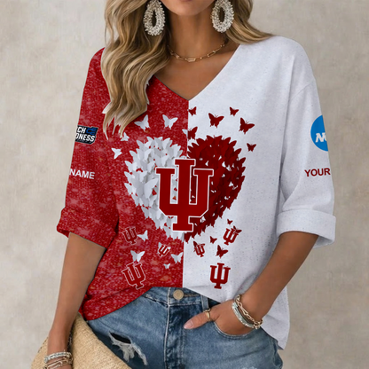 LIMITED EDITION - NEW CUSTOMIZED NCAA MAM03 IDH INDIANA HOOSIERS WOMEN'S HEART V-NECK LONG SLEEVE SHIRT