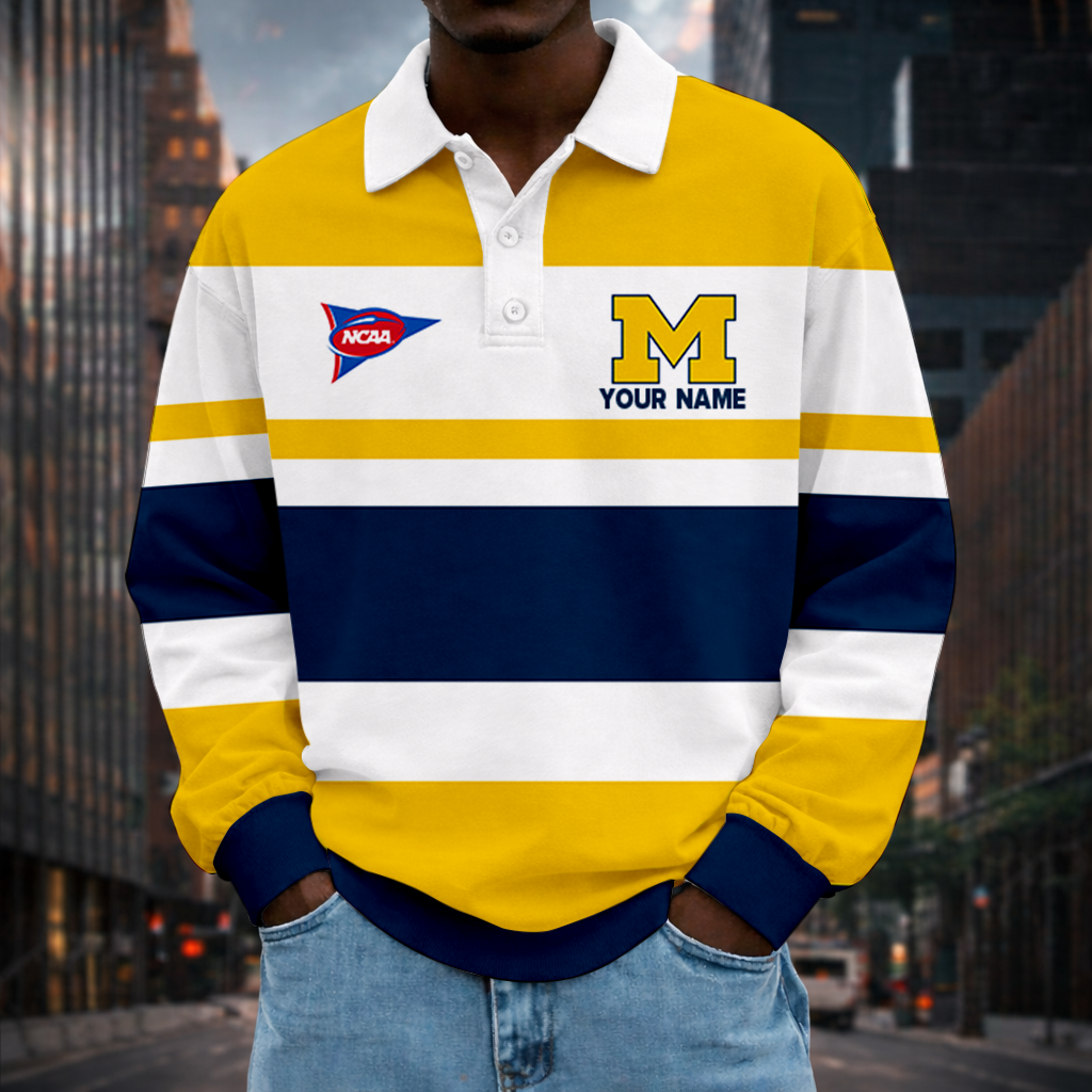 LIMITED EDITION - NEW CUSTOMIZED NCAA FBS03 MIW MICHIGAN WOLVERINES UNISEX LONG SLEEVE POLO