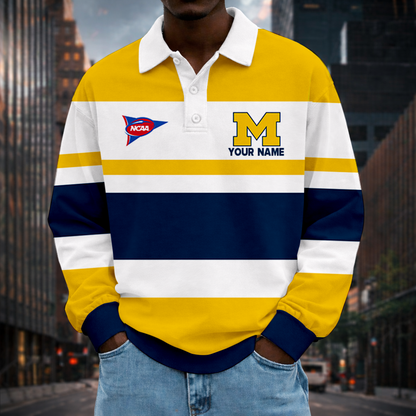 LIMITED EDITION - NEW CUSTOMIZED NCAA FBS03 MIW MICHIGAN WOLVERINES UNISEX LONG SLEEVE POLO