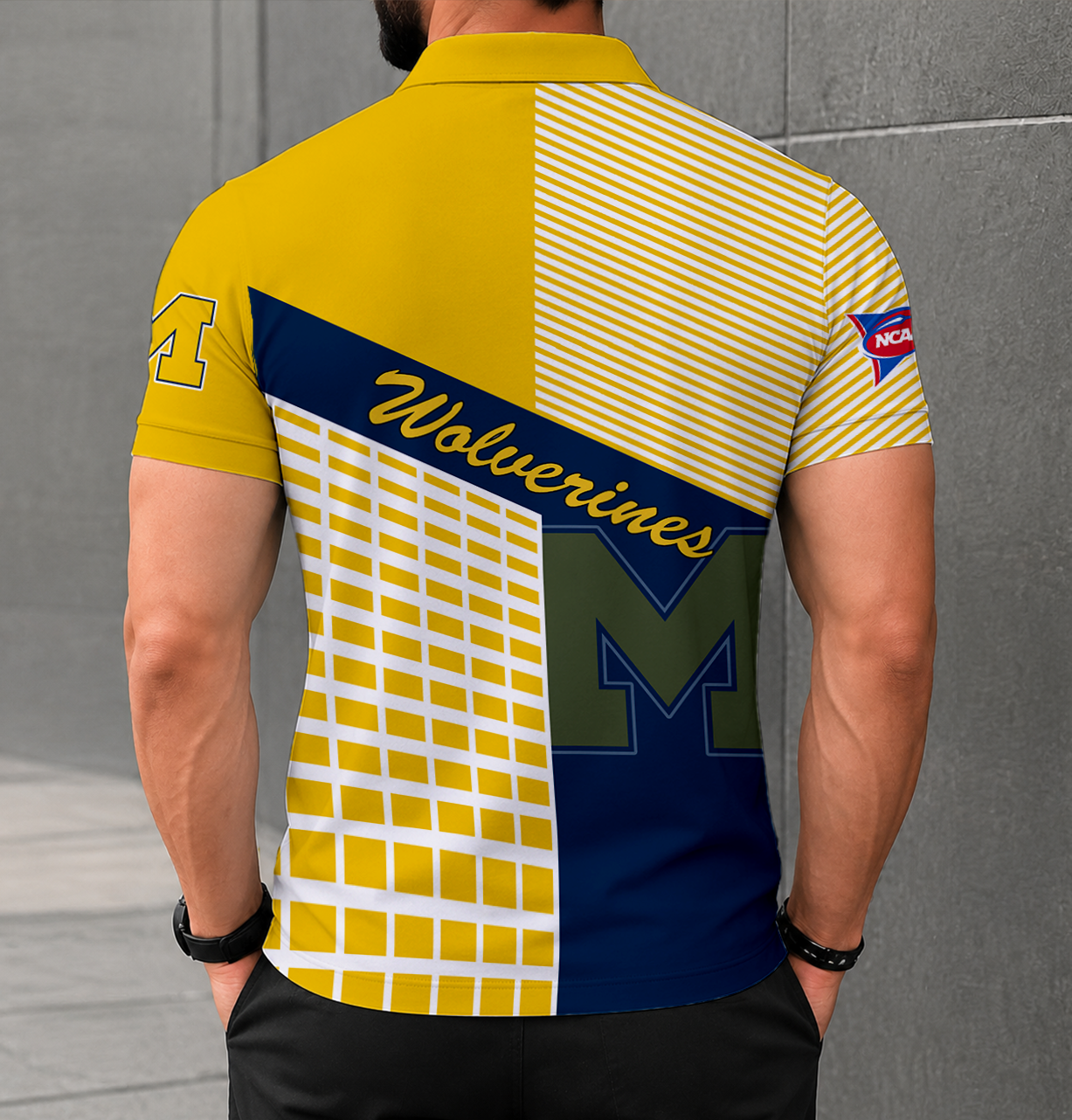 VIRAL EDITION - NEW CUSTOMIZED NCAA FBS03 MIW MICHIGAN WOLVERINES POLO SHIRT