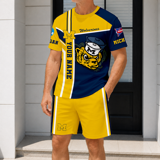 ELITE EDITION - NEW CUSTOMIZED NCAA FBS03 MIW MICHIGAN WOLVERINES T-SHIRT & SHORT PANTS SET