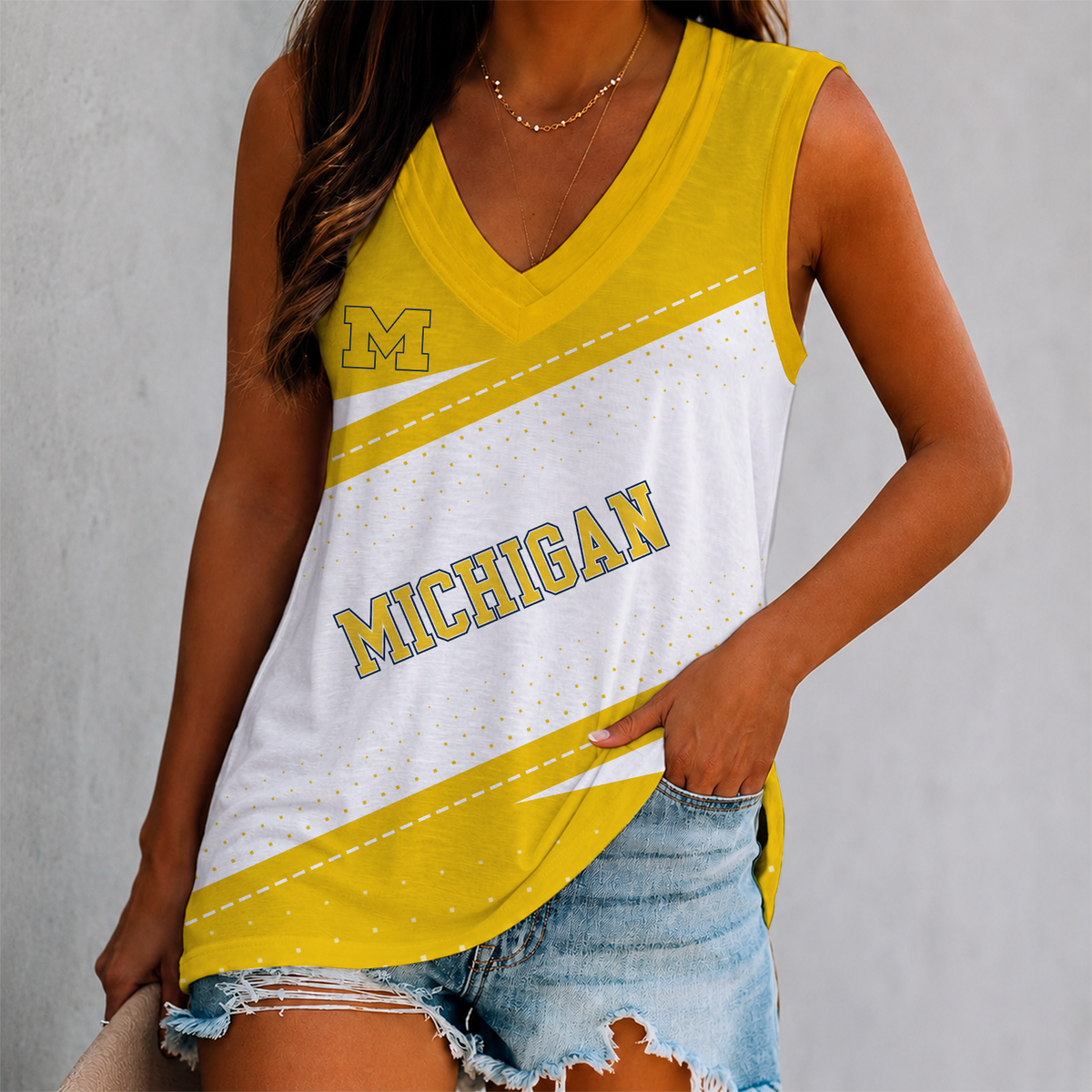 EXCLUSIVE EDITION - NEW CUSTOMIZED NCAA FBS03 MIW MICHIGAN WOLVERINES WOMEN'S V-NECK TANK TOP