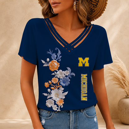[FAN FAVORITE] NEW CUSTOMIZED NCAA FBS03 MIW MICHIGAN WOLVERINES V-NECK SHIRT