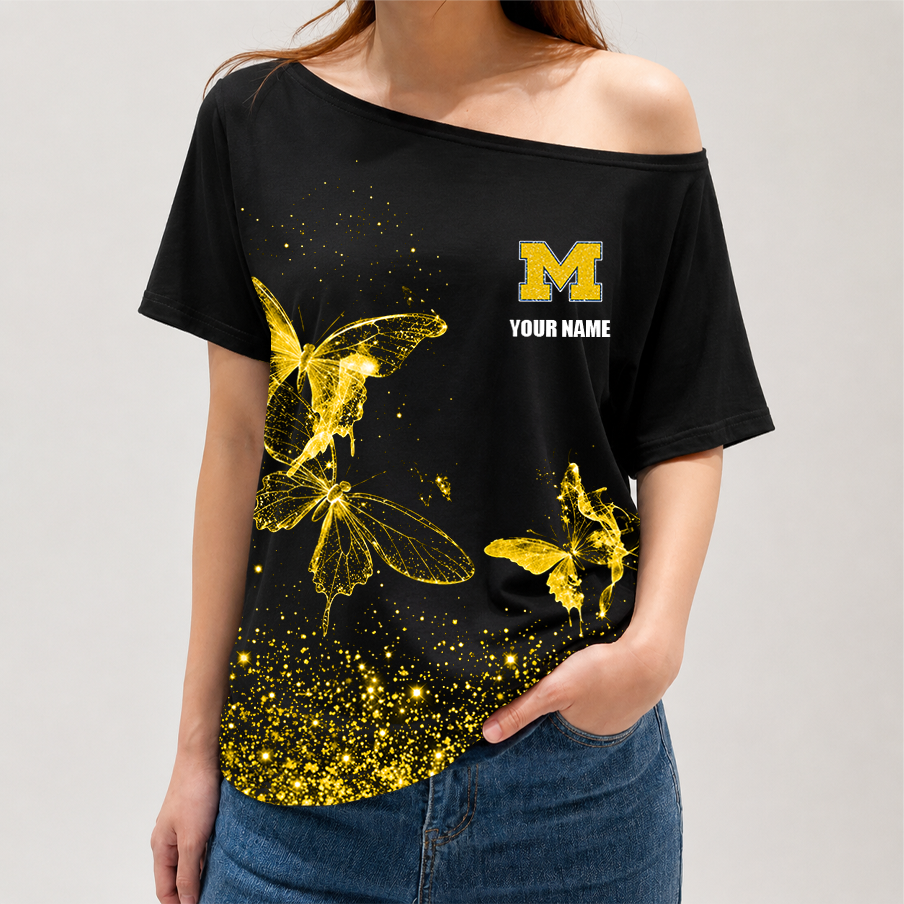 [FAN FAVORITE] NEW CUSTOMIZED NCAA FBS03 MIW MICHIGAN WOLVERINES OFF-SHOULDER SHIRT