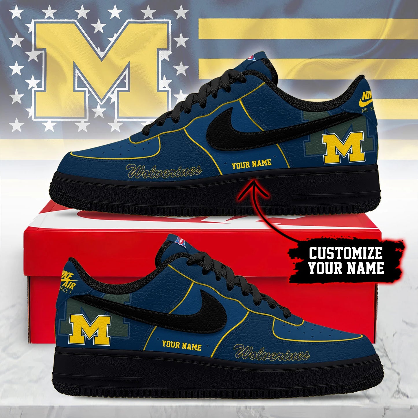ELITE EDITION - NEW CUSTOMIZED NCAA FBS03 MIW MICHIGAN WOLVERINES AF1 SHOES