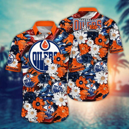 VIRAL EDITION - NEW CUSTOMIZED NHL03 EMO EDMONTON OILERS INDEPENDENCE DAY UNISEX HAWAIIAN SHIRT
