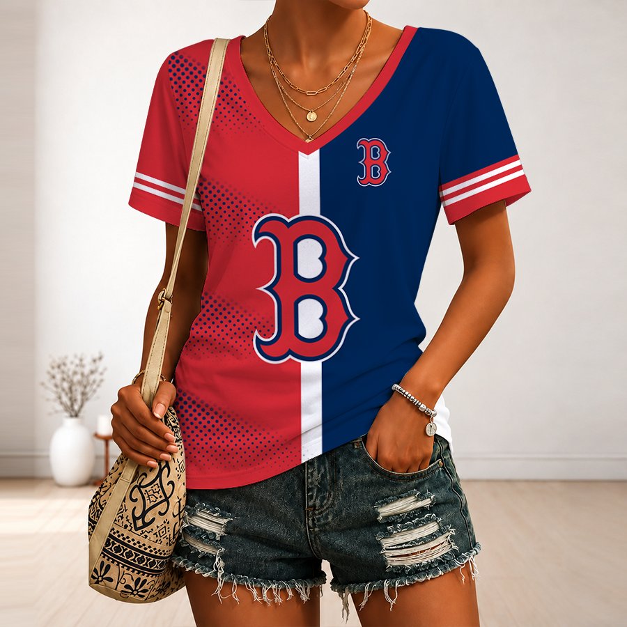 LIMITED EDITION - NEW CUSTOMIZED MLB03 BRS BOSTON RED SOX V-NECK FEMALE SHIRT