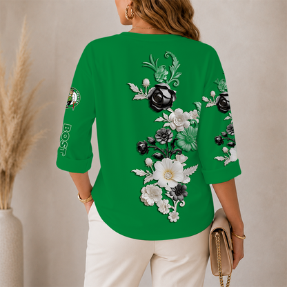 [HOT DEAL] NEW CUSTOMIZED NBA03 BCE BOSTON CELTICS WOMEN'S V-NECK LONG SLEEVE SHIRT