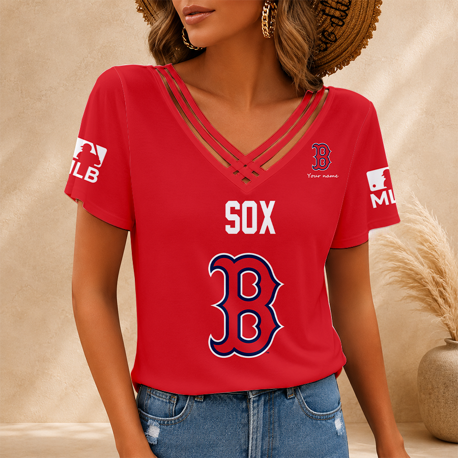 [FLASH SALE] NEW CUSTOMIZED MLB03 BRS BOSTON RED SOX V-NECK SHIRT