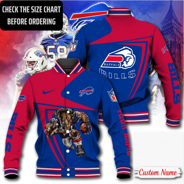 EXCLUSIVE EDITION - NEW CUSTOMIZED NFL03 BFB BUFFALO BILLS SATIN VARSITY & BASEBALL JACKET