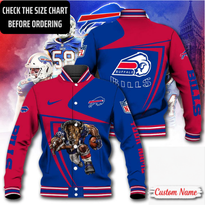 EXCLUSIVE EDITION - NEW CUSTOMIZED NFL03 BFB BUFFALO BILLS SATIN VARSITY & BASEBALL JACKET