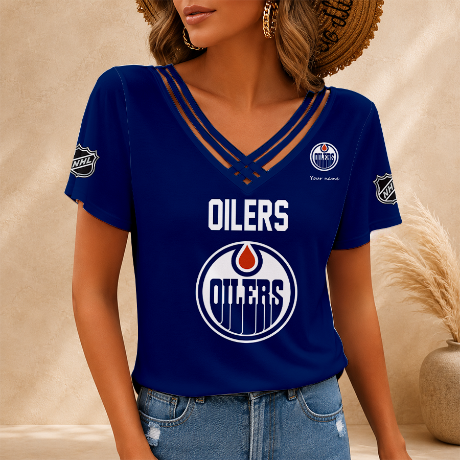 [SUPER SALE] NEW CUSTOMIZED NHL03 EMO EDMONTON OILERS V-NECK SHIRT