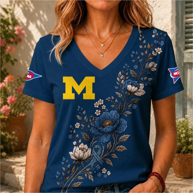 ELITE EDITION - NEW CUSTOMIZED NCAA FBS03 MIW MICHIGAN WOLVERINES V-NECK FEMALE SHIRT