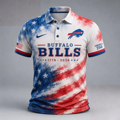 MEGA SALE - NEW CUSTOMIZED NFL03 BFB BUFFALO BILLS USA 250TH ANNIVERSARY POLO SHIRT, ZIP POLO SHIRT & T-SHIRTS