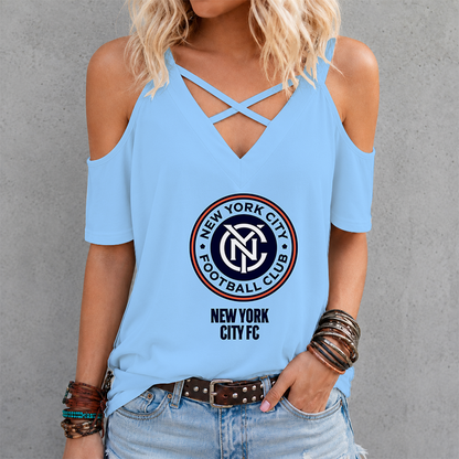 [FAN EXCLUSIVE] NEW CUSTOMIZED MLS03 NYC NEW YORK CITY FC CRISS CROSS V-NECK TOP