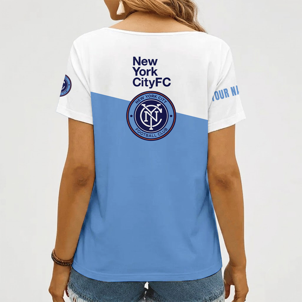 [FAN EXCLUSIVE] NEW CUSTOMIZED MLS03 NYC NEW YORK CITY FC V-NECK FEMALE SHIRT