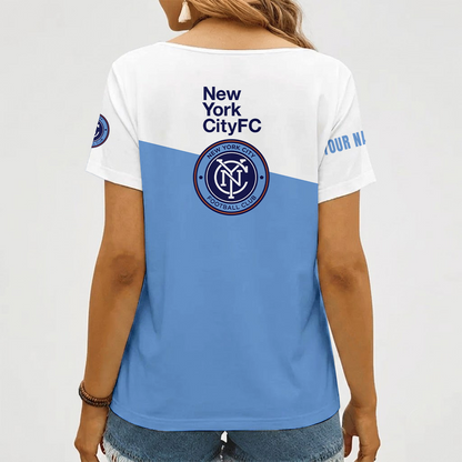 [FAN EXCLUSIVE] NEW CUSTOMIZED MLS03 NYC NEW YORK CITY FC V-NECK FEMALE SHIRT