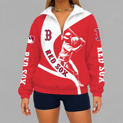 [FLASH SALE] NEW CUSTOMIZED MLB03 BRS BOSTON RED SOX V-NECK ZIPPER SWEATSHIRT JACKET